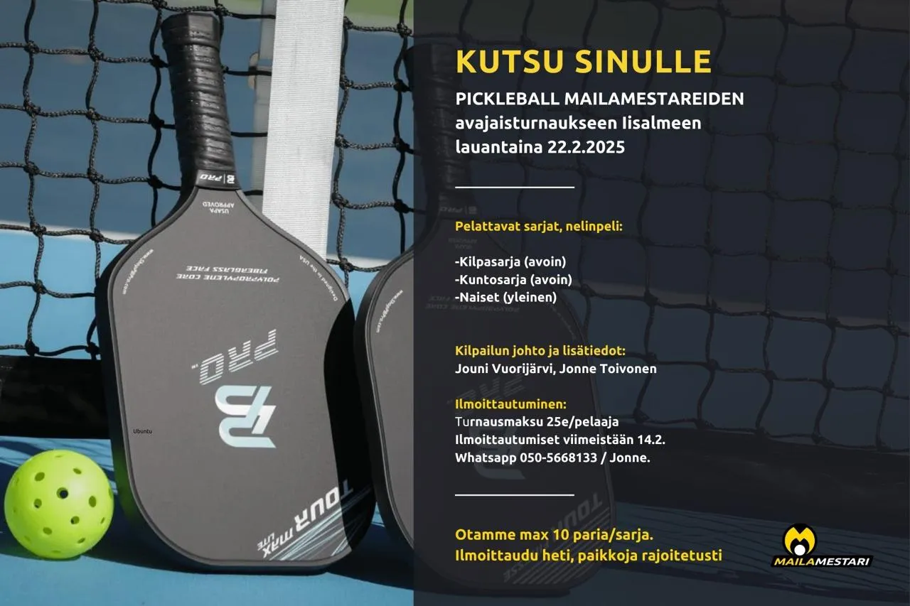 Pickleball – Mailamestareiden avajaisturnaus lauantaina 22.2.2025 – kuva 1